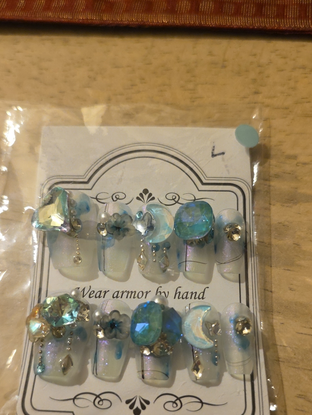 Iridescent Blue Crystal Press-On Nails